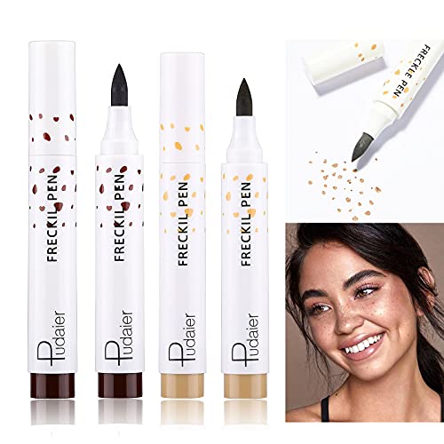CCbeauty 2Pcs Freckle Pen Natural Faux Freckles Makeup Pen Lifelike Long lasting Waterproof Dot Spot Pen Lightweight Freckle Makeup Tool Create Realistic Sun kissed Skin, Light Brown & Dark Brown