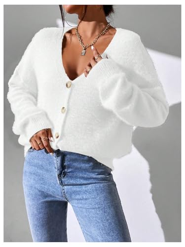 Image of SHENHE Women's Cardigan Sweater Fuzzy Button Down Long Sleeve Open Front Drop Shoulder Cardigan Outwear