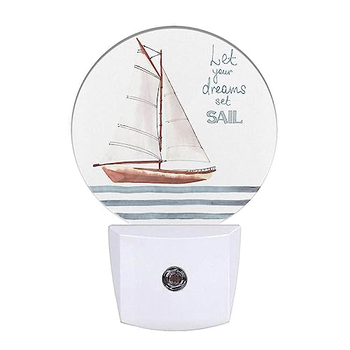 Image of Boat Night Light Let Your Dreams Set Sail Sea Nautical Night Lights Plug into Wall 0.5W LED Lighting Auto on /Off for Hallway Stairway Kitchen Boys Girls Bedroom