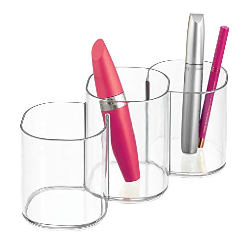 Image of iDesign 30720M2 Clarity Plastic Divided Vanity, Multi-Level Bathroom Accessory Organization, Trio Cup - Set of 2, 2 Count