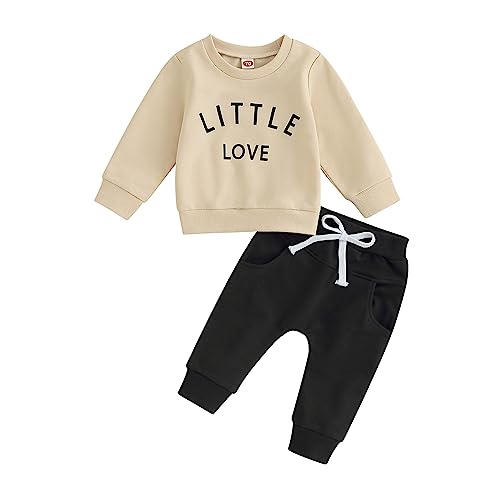 Image of Sprifallbaby Infant Baby Boy Outfits Letter Long Sleeve Pullover Sweatshirt Tops Toddler Boys Pants Set Fall Winter Clothes