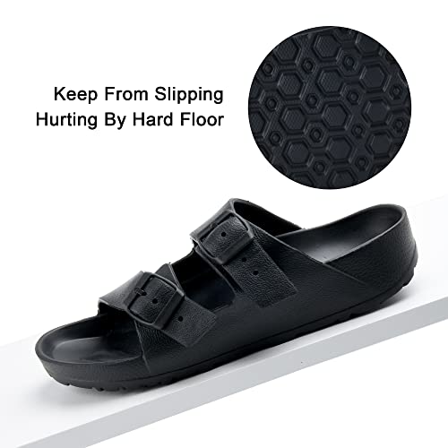 Dl Women's Slides-Sandals Double Buckle Slip On-Summer-Slippers Adjustable Eva-Sandals Black Waterproof Swim Pool Bath Shower Shoes For Women Comfortable Non Slip #TOP3