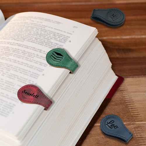 Image of Personalized Leather Magnetic Bookmarks - Custom Magnetic Leather Bookmark with Engraved Logo Text, Vintage Bookmark Clips Customized Gifts for Women, Kids, Men, Book Lovers, Mother, Father
