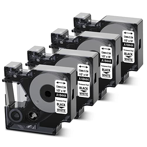 Rhino 4200 Label Tape Replacement for Dymo 18444 Vinyl 1/2 Inch Work with Rhinopro 4200 5000 5200 6000 3000 Label Maker Tape Industrial Permanent Refills, 1/2