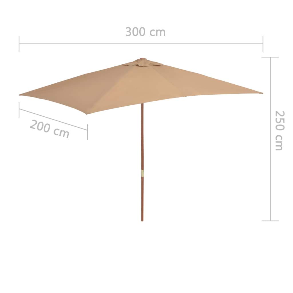 Homgoday Sombrilla de jardín con Palo de Madera Gris Taupe 200x300 cm Sombrilla de Jardín,Protección UV Sombrilla Jardín Grande Orientable Jardín Parasol Balcón