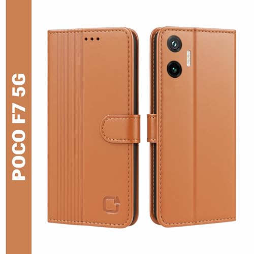 Image of AIBEX Shock Proof Flip Compatible for Poco F7 5G Flip Cover Leather Finish | Inside TPU with Card Pockets | Wallet Stand | Complete Protection Flip Case - Brown