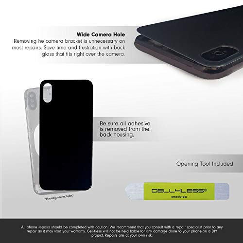 CELL4LESS Back Glass Replacement Compatible w/The iPhone Xs MAX Including Wide Camera Hole, Adhesive & Removal Tool NO Logo (Black)