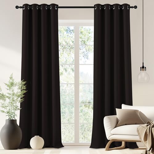 NICETOWN Blackout Drapery Curtain Panel 90 inches Long - Window Treatment Thermal Insulated Grommet Blackout Curtain/Drape for Bedroom Living Room (Toffee Brown, 1 Panel, 46 by 90 inches)