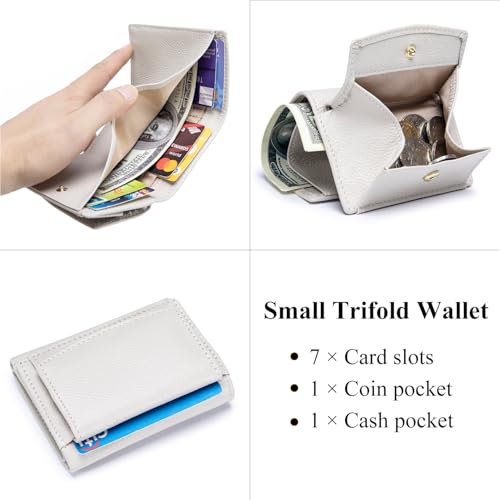 Image of Small Wallet Women Genuine Leather RFID Blocking Trifold Tiny Wallets with Snap Coin Pouch 7 Card Solts