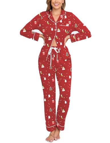 Image of Veseacky 100% Cotton Women's Pajama Set Long Sleeve Button Down Sleepwear Soft Pjs Lounge Sets Nightwear Pjs XS-XXL