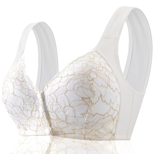 Image of No Underwire Lace Bras for Women Sponge Cup Front Closure Bra for Seniors Plus Size Full Coverage Bra No Wire Bras