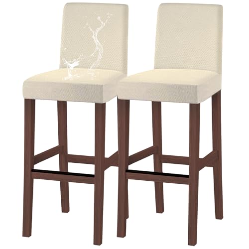 Image of Bar Stool Covers Counter Chair Slipcovers Set of 2,Beige | Stretch Barstool Seat Covers,Washable Removable Pub Tall Stool Slipcover,Bar Chair Cover for Kitchen Dining Room Cafe