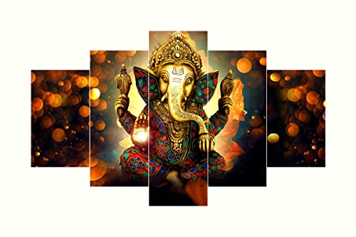 CIRCADIAN Beautiful Canvas Wall Art Ganesha - Canvas Painting Elephant Trunk God Ganesha HD Print Home Wall Hanging 5 Pieces