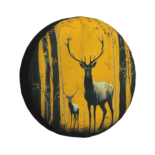 Image of Deer Spare Tire Cover Wheel Protectors Weatherproof Deer Pattern Wheel Covers Universal Fit for Trailer RV SUV Truck Camper Travel Trailers Accessories 15 Inch