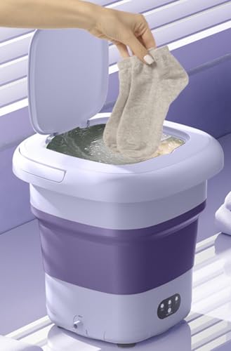 Ghbunuz ミニ洗濯機, 9L パーソナル小型洗濯機 旅行用脱水機能付き超音波タービン洗浄機 (パープル)