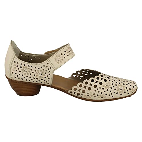 Rieker 43753-60 Ladies Leather Block Heel Shoes Cream EU 423