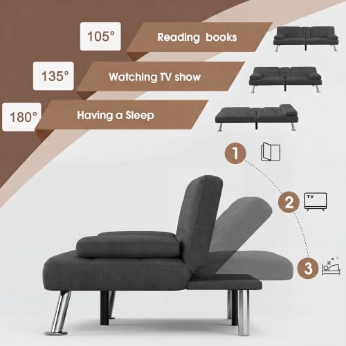 Image of Flamaker Futon Sofa Bed, Modern Linen Convertible Folding Futon Set