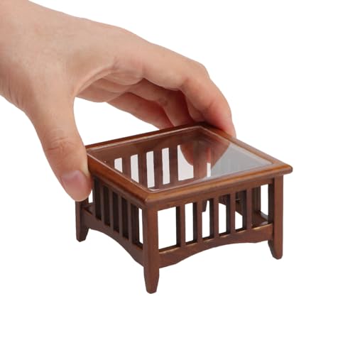 Dollhouse Coffee Table Miniature Furniture 1:12 Scale Wooden Tea Table Square Shape Side Tables Acrylic Tabletop Props Miniature End Table Living Room...