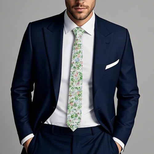 Image of Cotton Floral Ties for Men 2.76 inch Men's Skinny Tie Linen Flower Printed Neck Tie for Wedding Dating Party