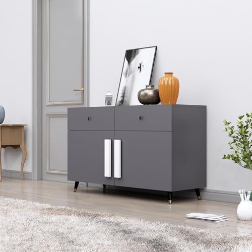 Image of Bniture Storage Cabinet Wooden for Living Room Sideboard with 2 Drawer and 2 Door | Multipurpose Storage Organizer Chest of Drawer Cabinet for Home Hallway Drawing Room Bedroom Kitchen | Slate Grey