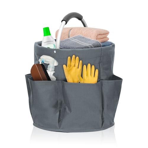 Chingcoo Organizador de productos de limpieza, 17 L, portátil, cesta de almacenamiento plegable con asa y 6 compartimentos, bolsa de limpieza, organizador para interiores, jardín, cuarto de baño