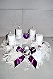Farbe: aubergine weiß silber Adventskranz Federn aubergine 40 cm künstlich Weihnachten Adventsgesteck Deko
