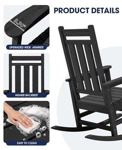 Image of KINGYES Oversized Outdoor Rocking Chair Set of 2, HDPE Patio Rockers, Black