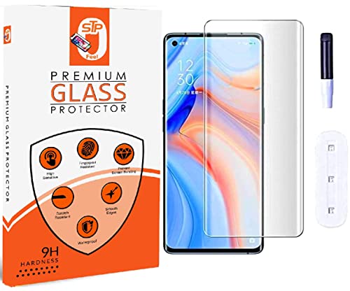 Image of STP FEEL (2 Pack UV Tempered Glass Screen Protector For Oppo Reno 6 Pro (6.55 Inch) Full Adhesive UV Glue Curved Edge to Edge Case Friendly HD Clarity with easy installation kit