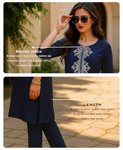 Image of SHIENZY Women's Cotton Blend Emroidered Kurta Pant Set | Ethnic Wear for Festive & Casual | Stylish Straight Fit | Elegant Indian Outfit (1662)