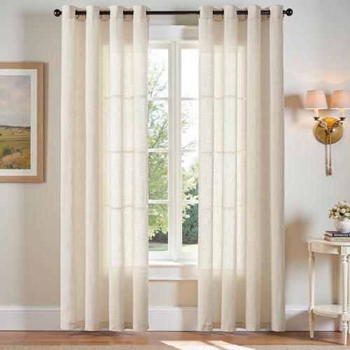 jinchan Linen Curtains 84 Inches Long for Living Room Bedroom Farmhouse Light Filtering Grommet Drapes Semi Sheer Natural Linen Textured Window Curtai