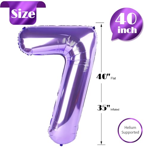 Image of Purple Number 7 Balloon 40 Inch, 7th Birthday Party Decorations, Giant 7 Foil Balloon for Party Supplies