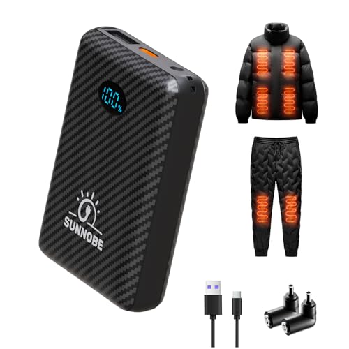 Battery Pack for Heated Vest and Devices, 7.4V/5V 10000mAh with DC/USB/Type-C Output and LED Display