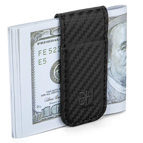 Image of GH GOLD HORSE Slim Magnetic Money Clip Genuine Leather Business Card Holder for Men (CB-Black)