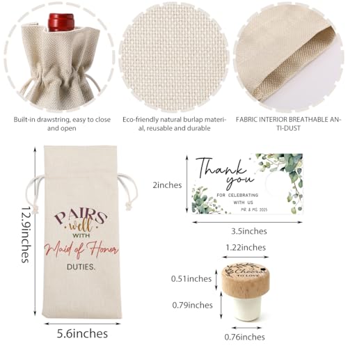 Image of Maid of Honor Bridesmaid Proposal Gifts Maid of Honor Bridesmaid Wine Bag | Wedding Engagement Gift Wine Bottle Bag Pairs Well with Maid of Honor Wine Bags with Thank You Card And Stopper