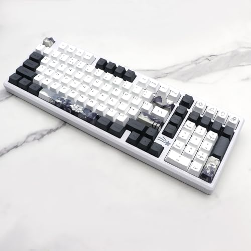JSJTKeys Ink Lotus Keycaps 148 keys PBT keycaps OEM profile Custom Keycap Set Suitable for 61/68/84/87/96/108 Cherry MX Switches UK Layout Mechanical Keyboard (Only Key Caps) - Image 4