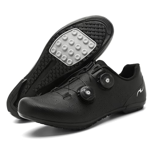 Zapatillas Ciclismo Hombre Mujer Zapatillas Planas Sin Bloqueo para Bicicleta de Carretera Suela De Goma Antideslizante Ligeras para MTB,Negro,43 EU