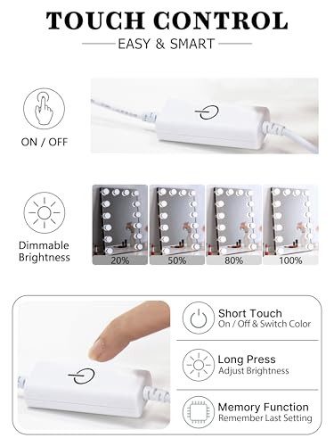 Image of Waneway 14 Bulb Vanity Lights for Mirror, Plug-in Power Adapter & Touch Dimmer, 6,000K, 1350 Lumens (Mirror Not Included)