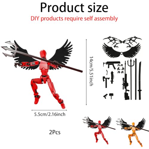 Image of 2-Piece Set Dummy 13 Action Figure, 3D Printed Toys with Articulated Joints, Desktop Decor for Collectors, Orange and Red Action Figures with Wings and Weapons, Ideal for Art Reference and Display