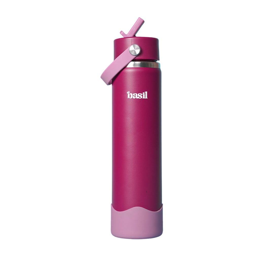 Basil Hydra Fizz 800ml Stainless Steel Water Bottle for Kids | Insulated Hot & Cold Thermos Sipper Bottle | Leakproof School Bottle | Classic Plum