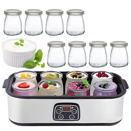 Yogurtera Inteligente, Yogurtera Eléctrica de 1400 Ml, Control de Temperatura y Tiempo Ajustables, Pantalla Led, 8 Vasos de 60 Oz, para Preparar Yogur Orgánico, Natto y Postres