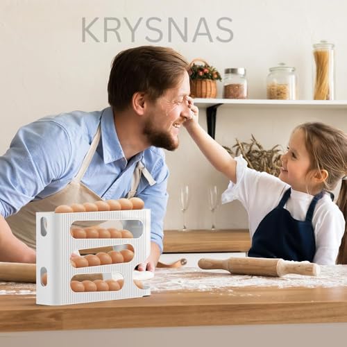 Image of KRYSNAS Automatic Rolling Egg Dispenser for Refrigerator, 30 Egg Capacity Egg Holder Organizer Tray, Space Saving Egg Storage Box for Fridge, Durable Egg Tray Container Kitchen Organizer