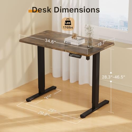 JOY worker Small Electric Standing Desk 35 x 20 Whole Piece Height Adjustable Desk with Memory Controller Grey Sit to Stand Desk Workstation for Home Office Rustic