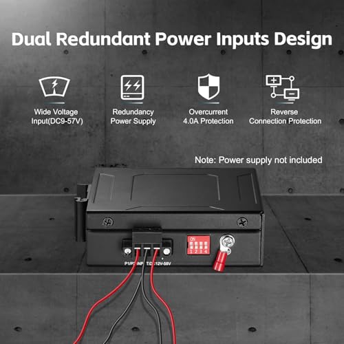 Image of Industrial 5 Port Gigabit Solar POE Switch, 1 BT 60W PoE Port, Input DC 9V-57V to DC 48V Voltage Booster, IEEE802.3af /at /bt, Din Rail Wallmount Unmanaged Fanless IP40 Switch