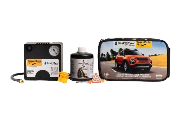 Image of Anti Puncture Tyre Repair Kit | Tyre Mobility Kit for Car | Anti Puncture Tubeless Tyre Sealant | Reactive Puncture Solution | Sealotyre TravelSafe Pro Kit (Travel Safe Pro Kit 350ml)
