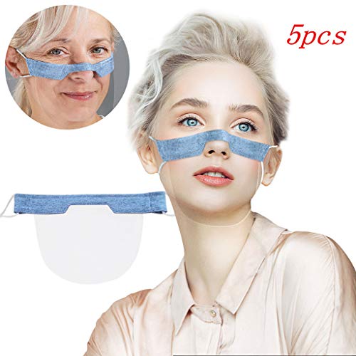 Preisvergleich Produktbild Mini Face Cover Washable Transparente Mundschutz Wiederverwendbare Komfort Gesichtsschutz Gummiband Visuelle Maske Schutzhülle Atmungsaktive Halstuch Multifunktionstuch (E-5pcs-Blau)