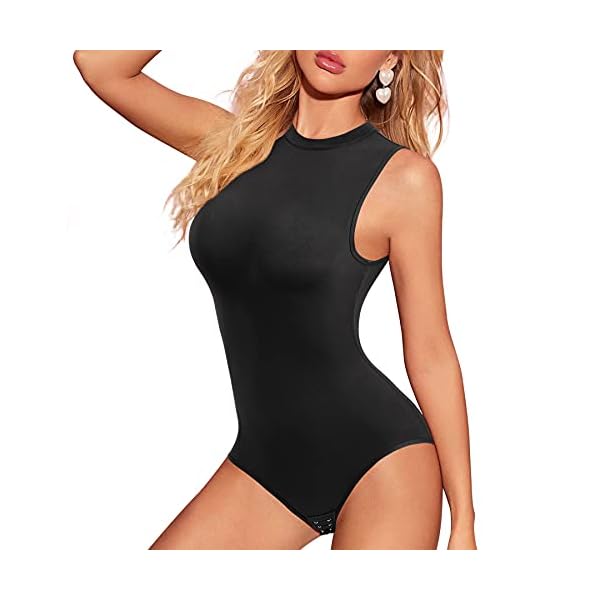 Irisnaya Shapewear Bodysuit for Women Waist Trainer Tummy Control Vest Body Shaper Round Turtleneck Jumpsuit (Large, Black)