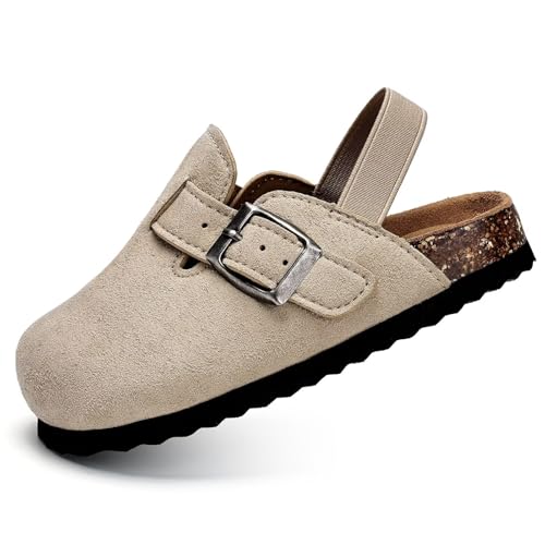 Image of Torotto Kids Suede Clogs Toddler Boys Girls Cork Footbed Clogs with Arch Support & Adjustable Straps for Indoor & Outdoor