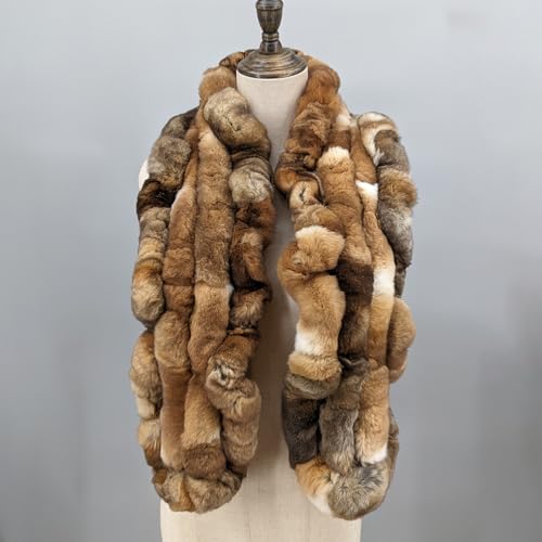 LVCOMEFF Women Natural Rex Rabbit Fur Scarf Furry Neck Warmer Outdoor Classic2
