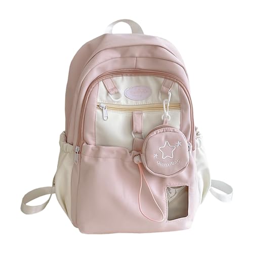 Cute Backpack, Travel Double Shoulder Bag, Laptop Backpack for 16” with Large Capacity Adjustable Straps (Pink)