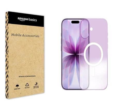 Image of amazon basics Paper Thin Case Cover for iPhone 17 | Matte Finish | Gradient Case, Shaded Color | Compatible with magsafe | (Purple White, iPhone 17)